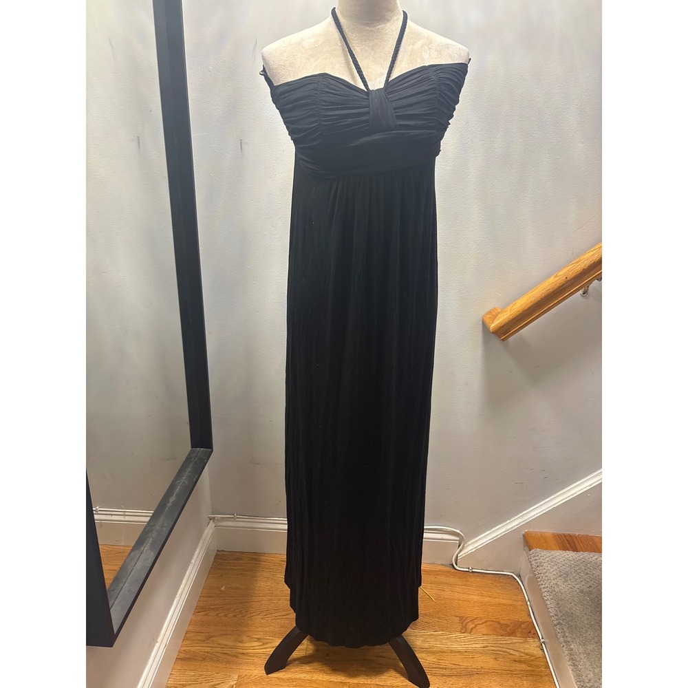 Monsoon Maxi Dress Women S Size Black  Ruched Halter Smocked Back